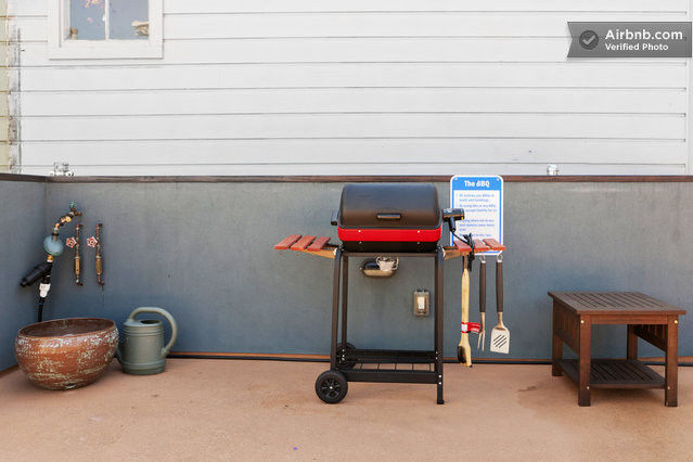 700 square foot deck with electric BBQ, seating, sun