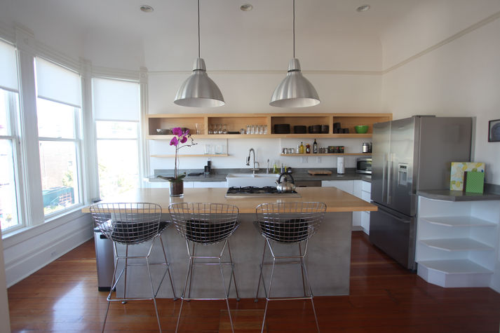 Chef's kitchen with high end fixtures. 5 burner stove, dishwasher, coffee maker, toaster, microwave