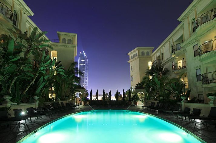 Night swim at the Main pool with gorgeous view of DTLA