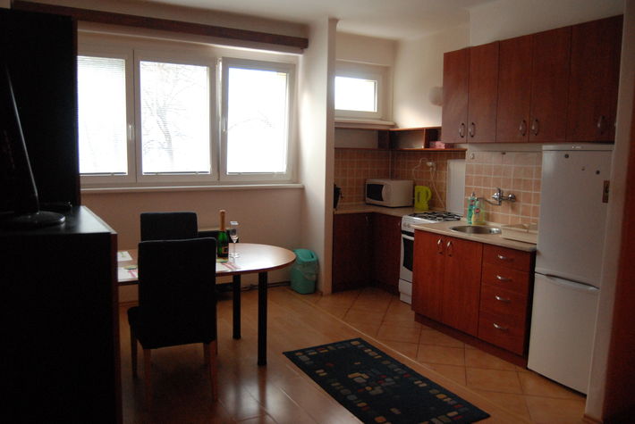 Fully equipped kitchen, including fridge, freezer, microwave, stove