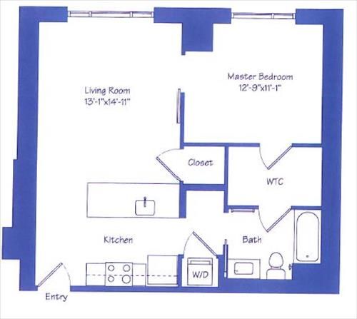 Sample floor plan for a 1 bed apt