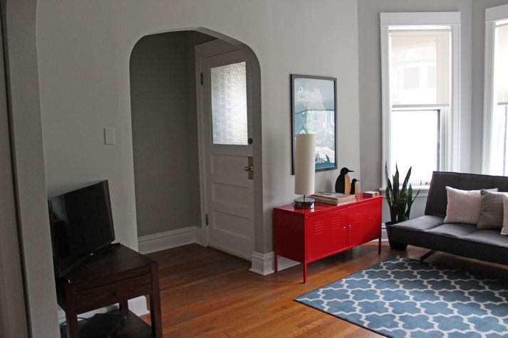 Another angle of the living room showing the entrance from the foyer.