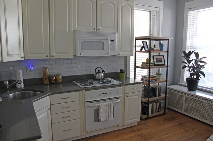 The kitchen, looking towards the back of the house.