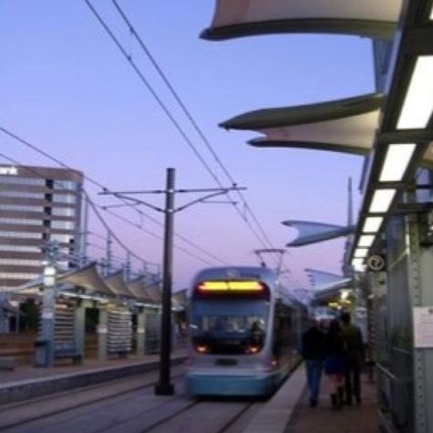 right at light rail stop