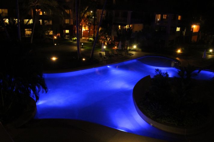 Pool at night from balcony