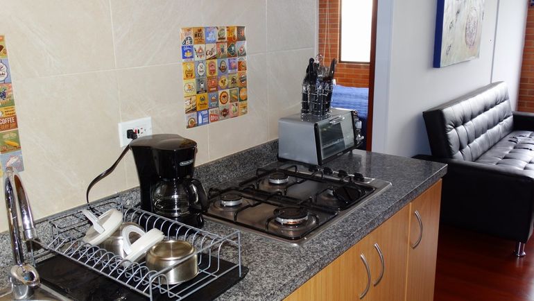 Kitchen table top with cofee maker