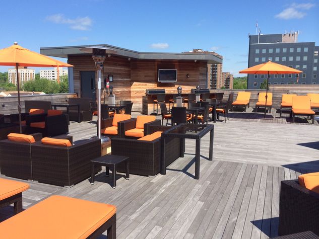 Sky terrace with lots of seating, outdoor grills & fire pits and city views