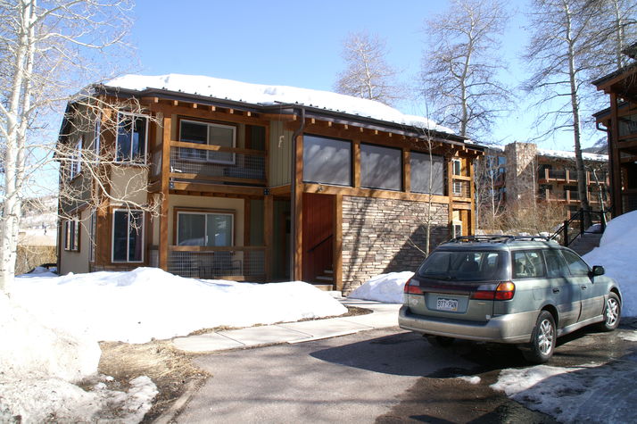 View of building from our private parking lot. Free to guests.