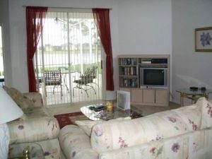 Comfortable living area with pool access