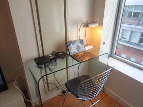 Convenient work desk with chair, lamp and WiFi