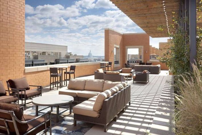 Lots of seating available on the rooftop sundeck