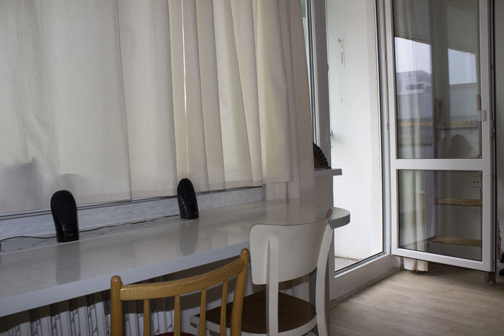Working table in front of a large window