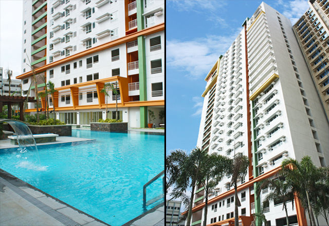 SWIMMING pool and building perspective