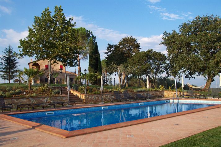View of pool and house from the south